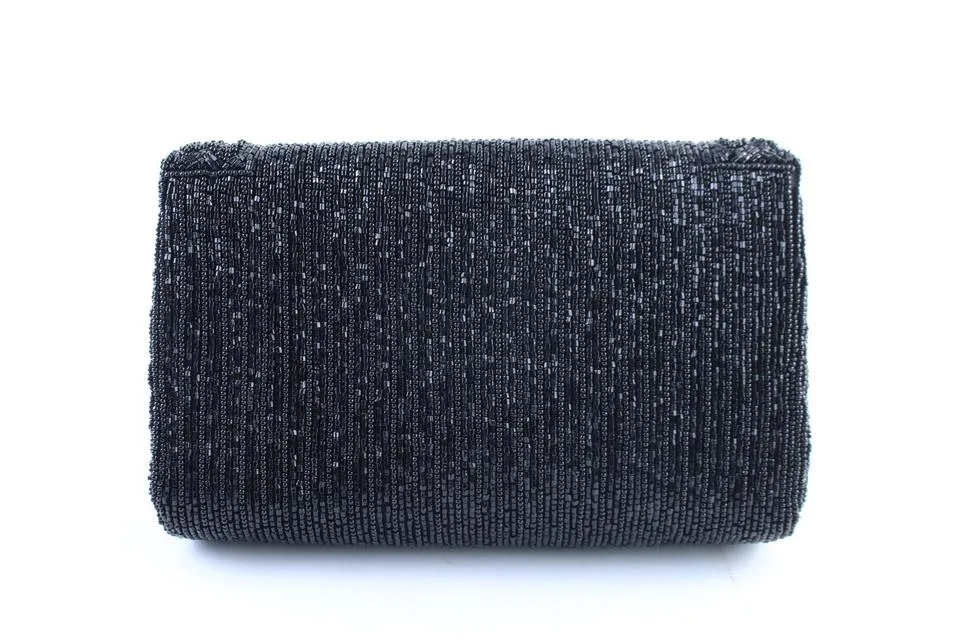 La Regale Black Beaded Sequin Embroidery Crossbody 2way Evening Bag Clutch 1m77