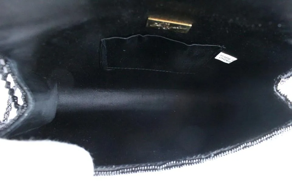 La Regale Black Beaded Sequin Embroidery Crossbody 2way Evening Bag Clutch 1m77
