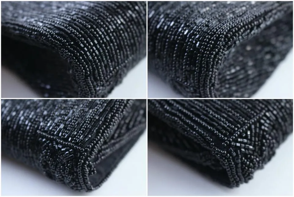 La Regale Black Beaded Sequin Embroidery Crossbody 2way Evening Bag Clutch 1m77