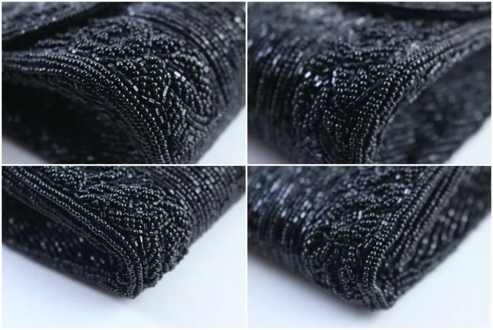 La Regale Black Beaded Sequin Embroidery Crossbody 2way Evening Bag Clutch 1m77