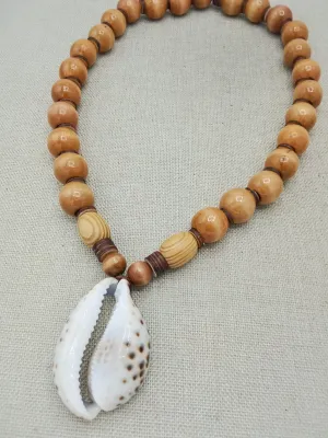 Large Men Necklace Cowrie Beaded Wooden Jewelry Gift for Him Statement Ethnic