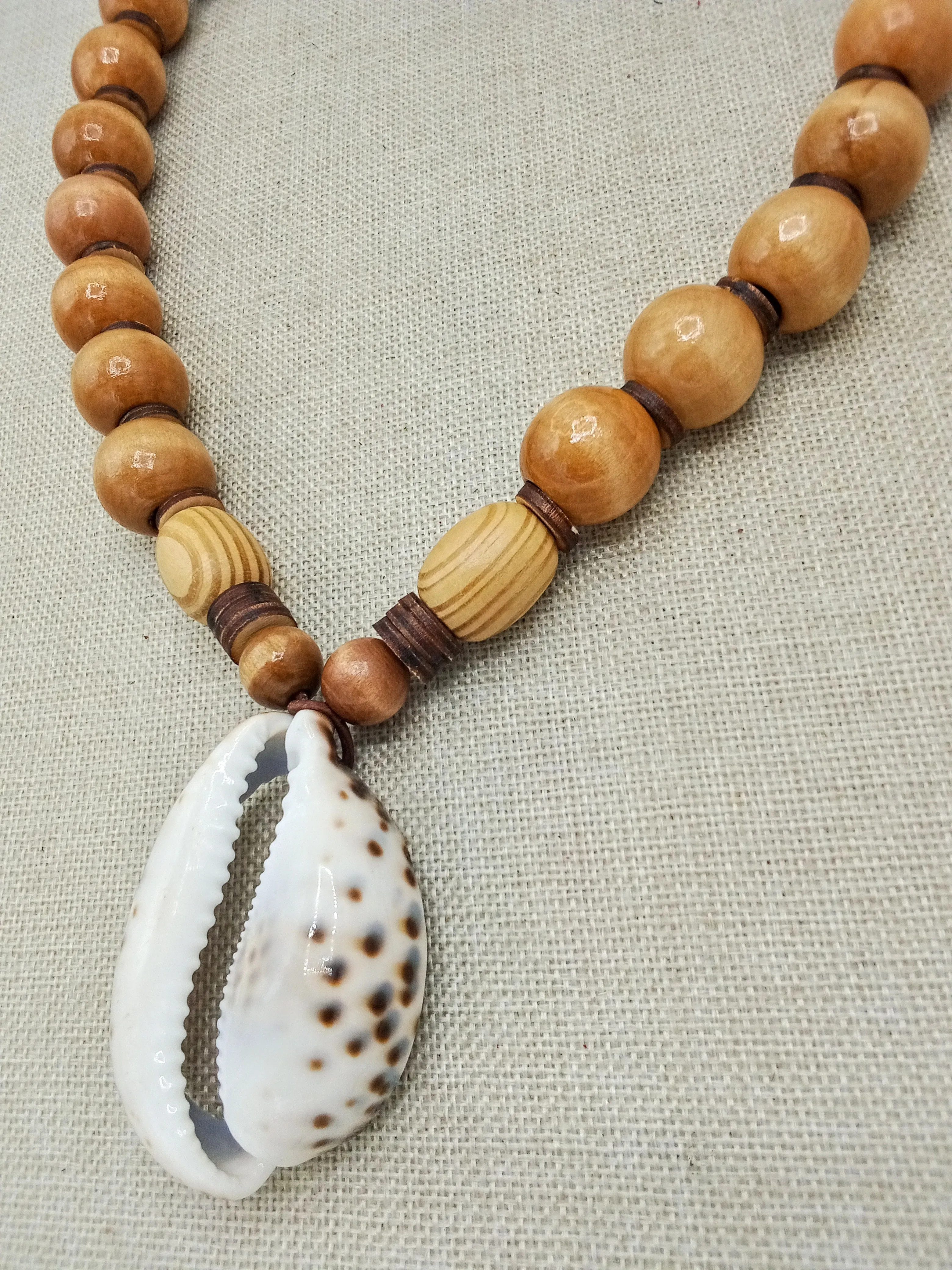 Large Men Necklace Cowrie Beaded Wooden Jewelry Gift for Him Statement Ethnic