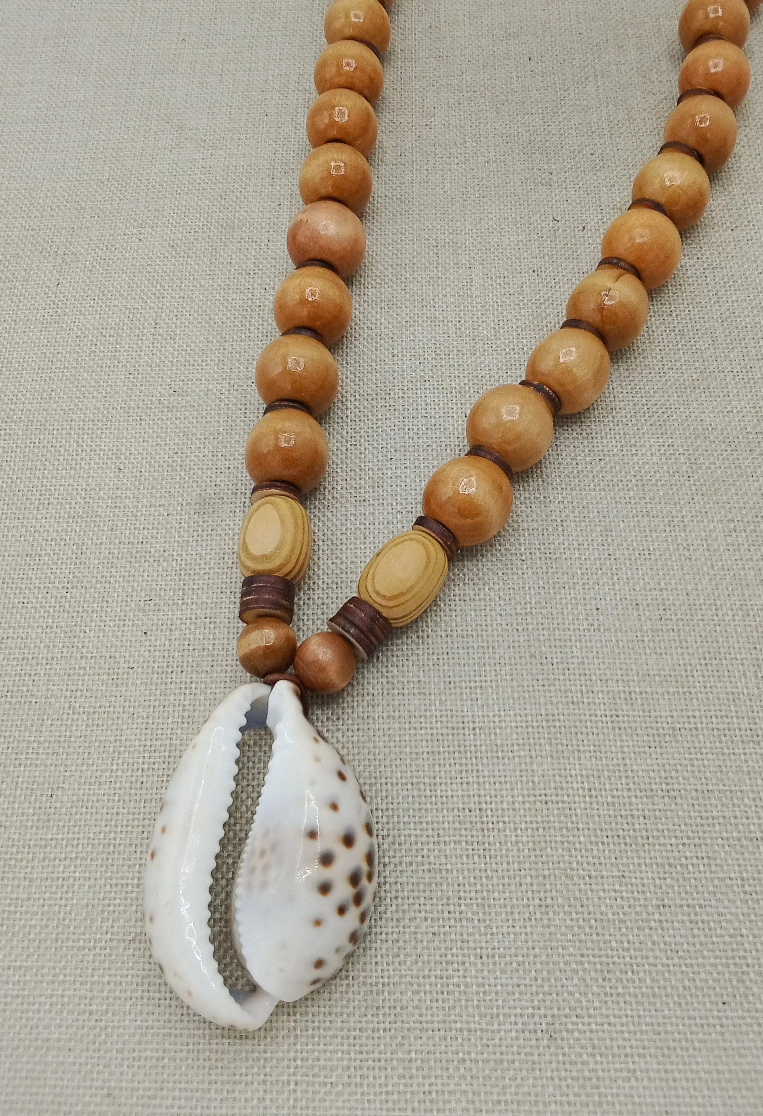 Large Men Necklace Cowrie Beaded Wooden Jewelry Gift for Him Statement Ethnic