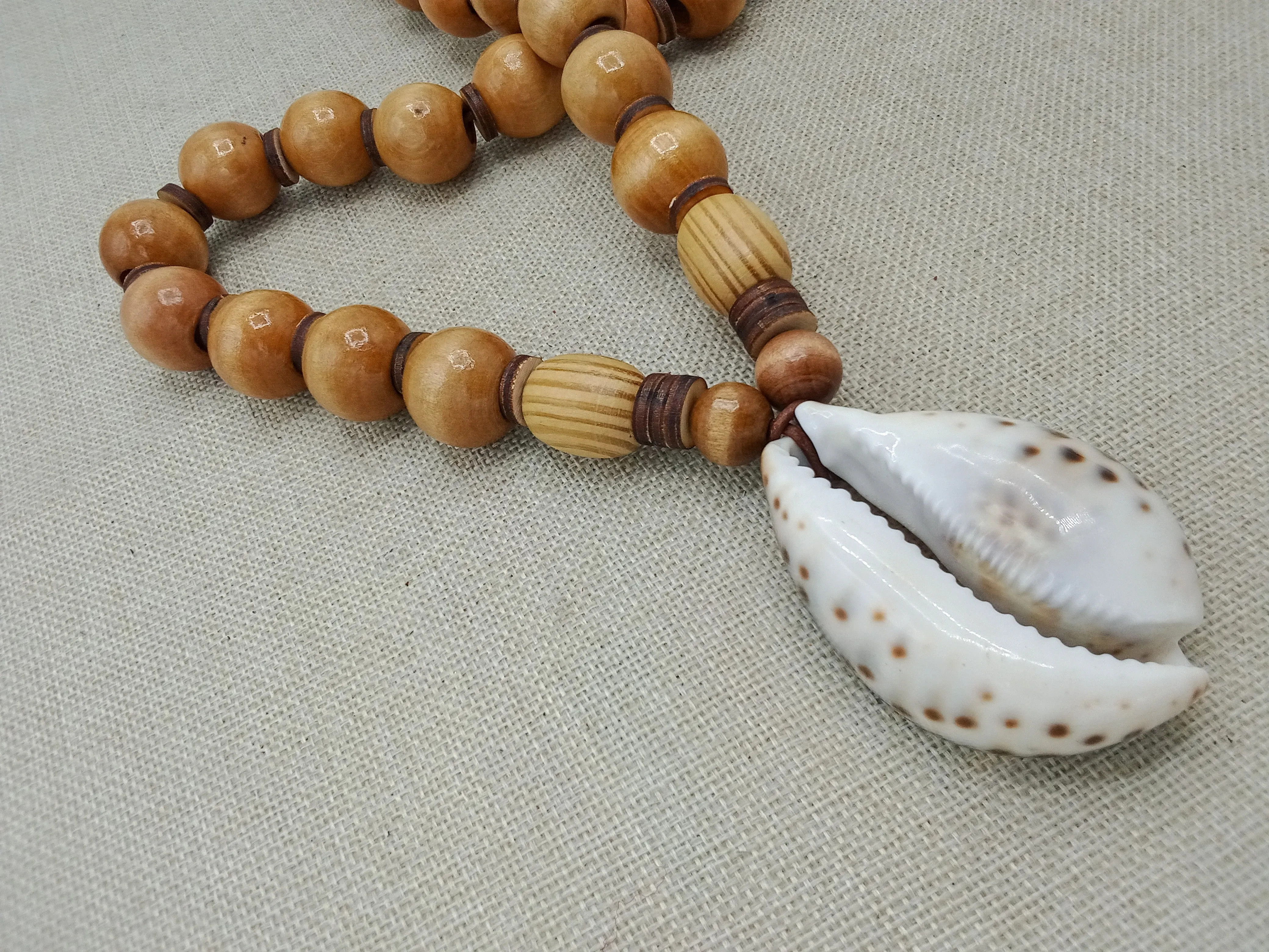 Large Men Necklace Cowrie Beaded Wooden Jewelry Gift for Him Statement Ethnic
