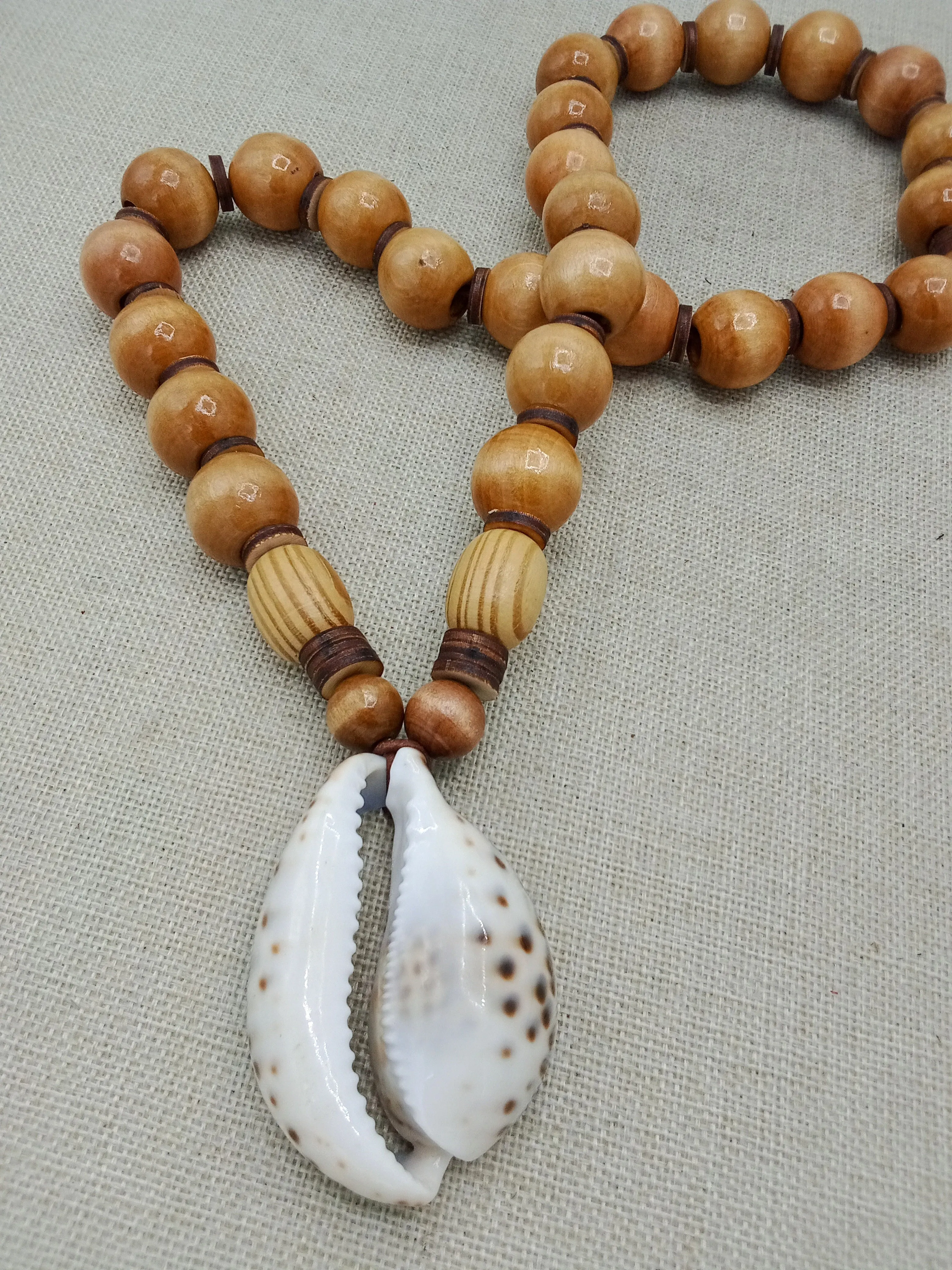 Large Men Necklace Cowrie Beaded Wooden Jewelry Gift for Him Statement Ethnic