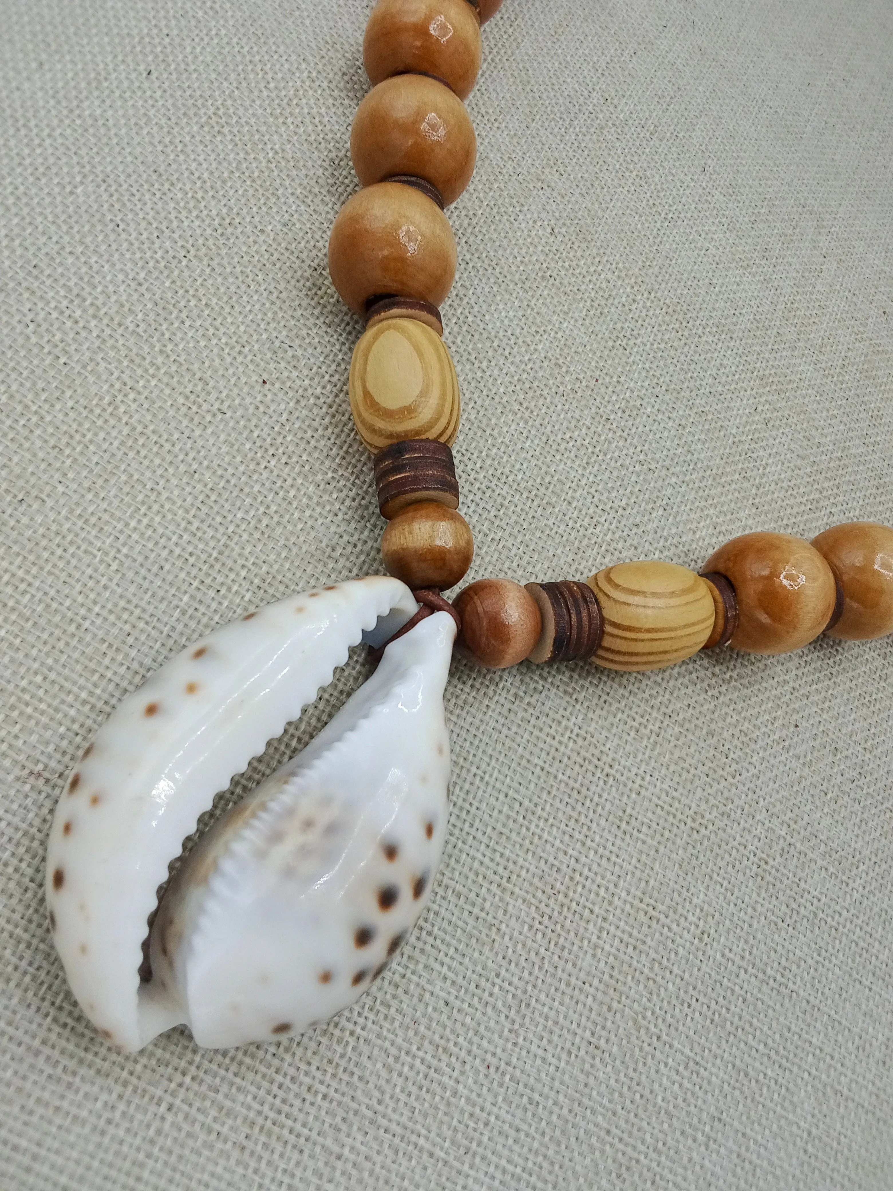 Large Men Necklace Cowrie Beaded Wooden Jewelry Gift for Him Statement Ethnic
