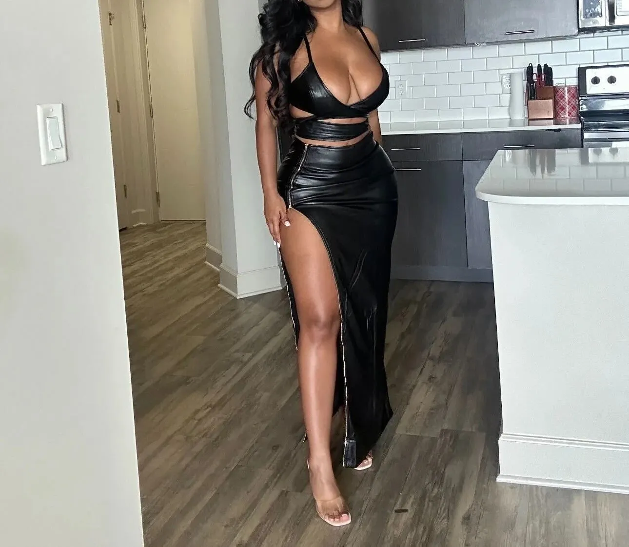Leather Maxi Skirt Top Set