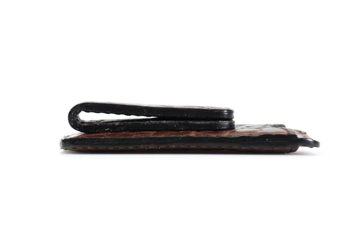 Leather Money Clip Wallet - Buffalo - Walnut Brown