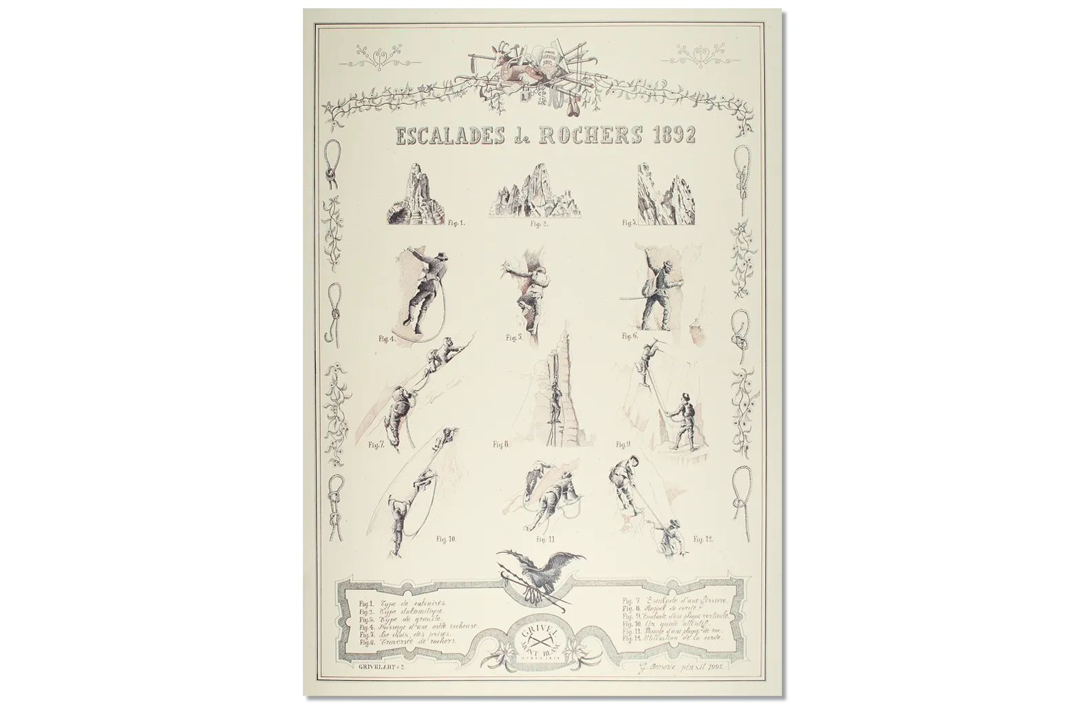 Lithographic print: Escalades de Rocher 1892