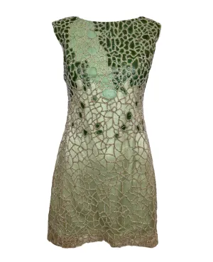 Lorena Sarbu Green Leather and Silk Beaded Mini Dress
