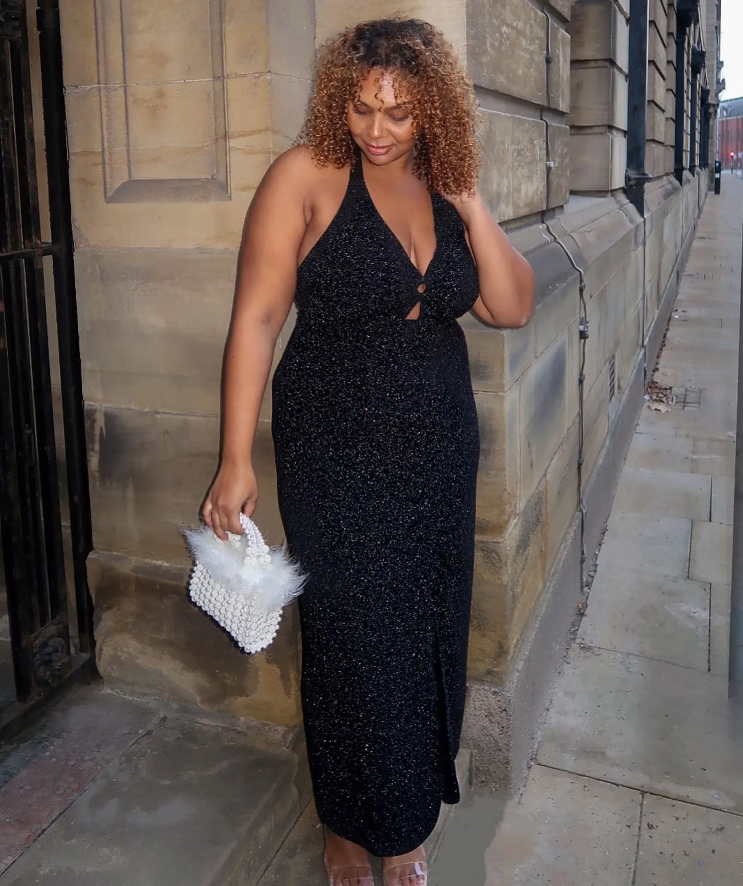 Lurex Halter Dress - Black