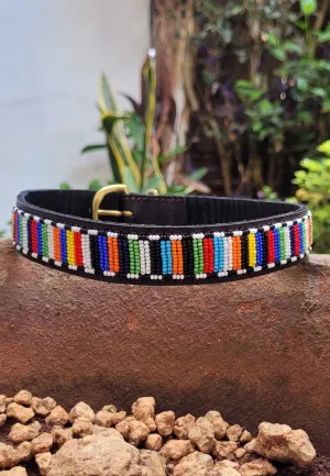 Maasai Beaded Leather Dog Collar (Rainbow)