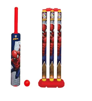 MANAKI ENTERPRISE Plastic Spiderman Cricket Kit Combo Set for Kids with 3 Stumps with Bat and Ball ( Multicolour)