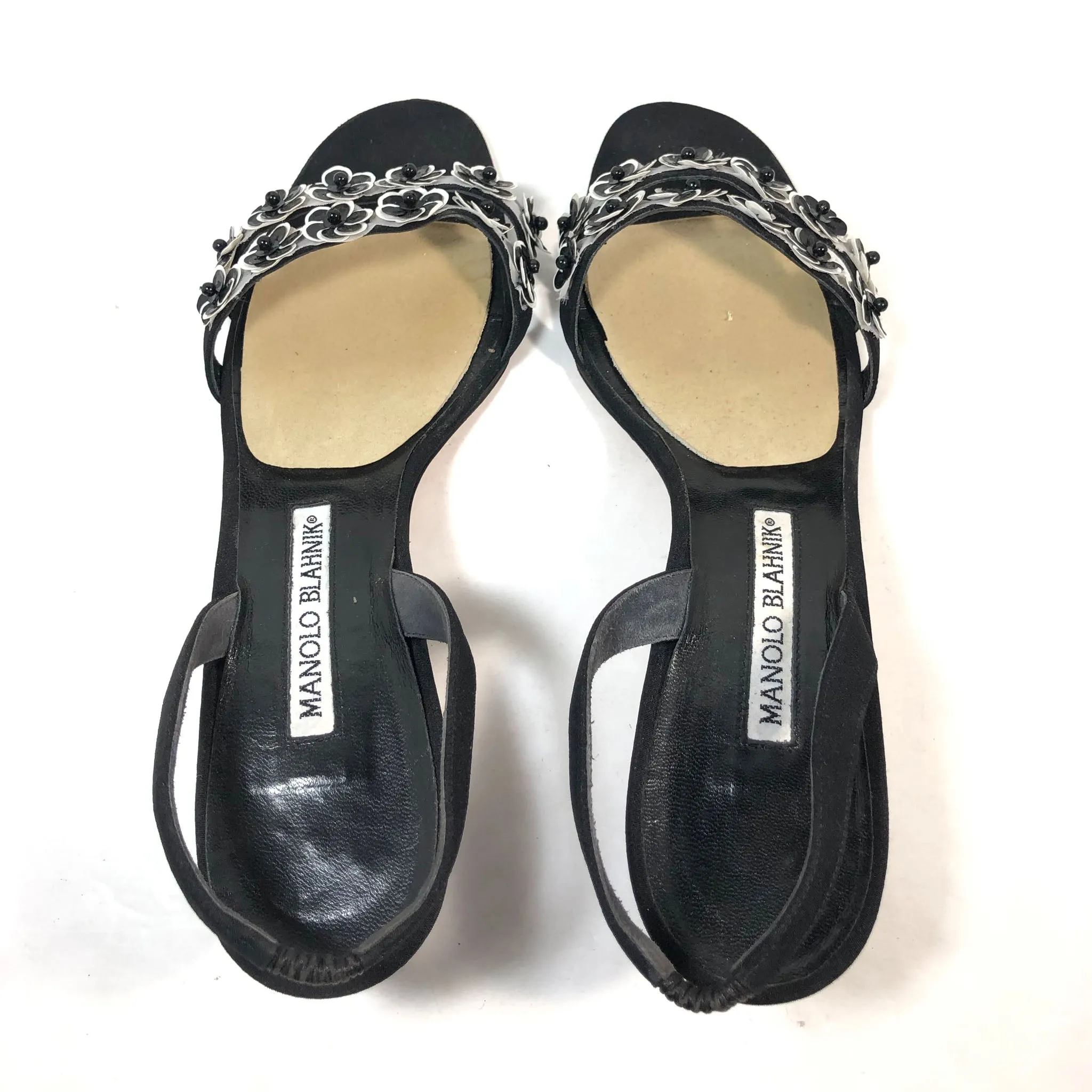 MANOLO BLAHNIK Black & White Slingback Heels Size 38 1/2