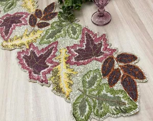 Maple Leaf Embroidered Beaded Table Runner