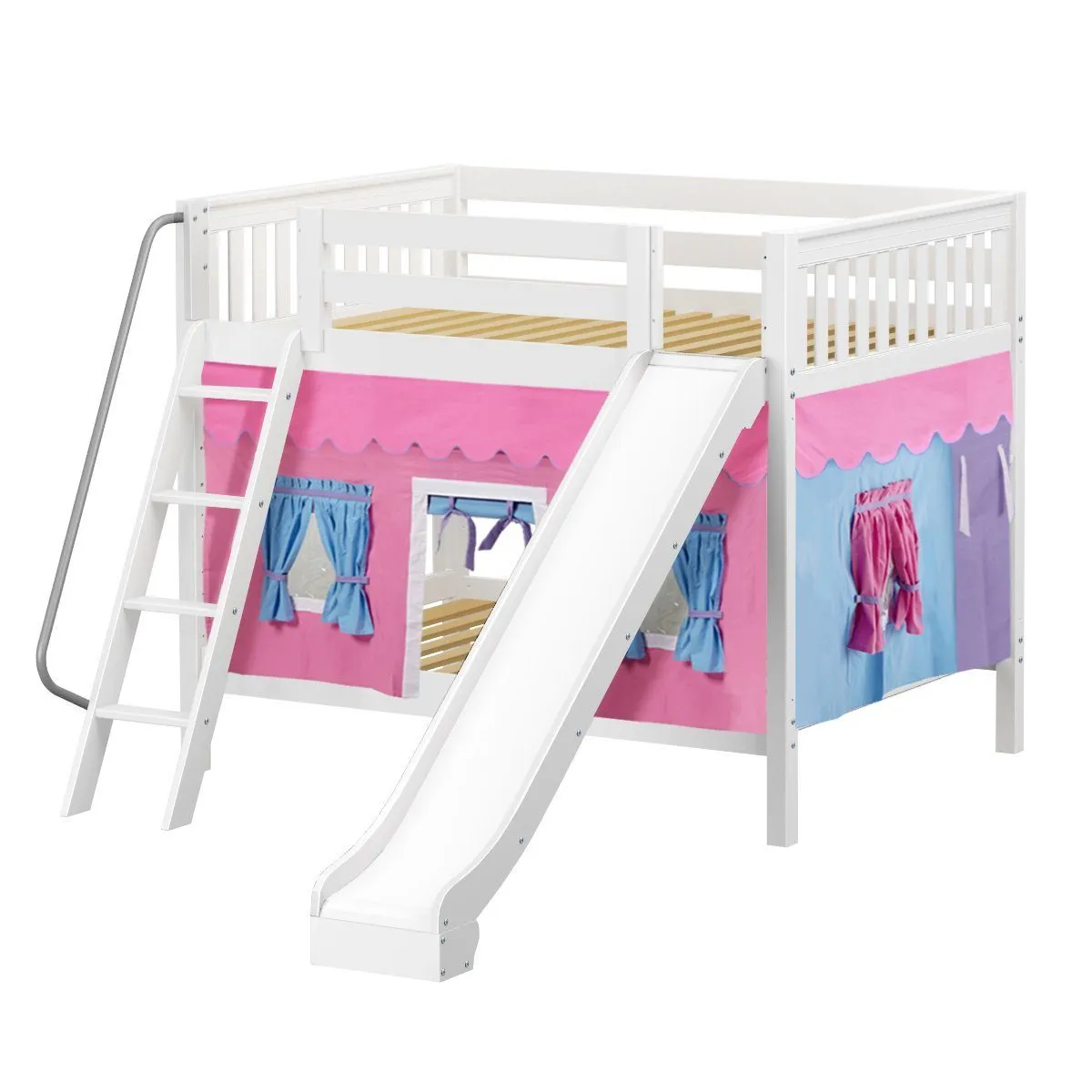 Maxtrix Full Medium Bunk Bed with Angled Ladder, Curtain   Slide
