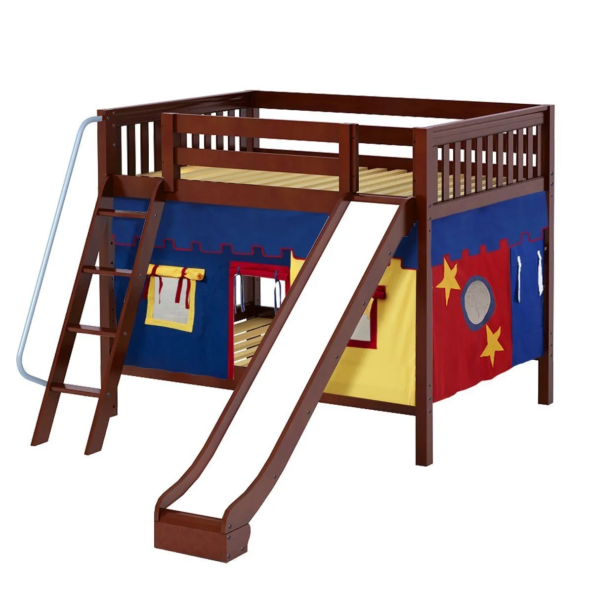 Maxtrix Full Medium Bunk Bed with Angled Ladder, Curtain   Slide