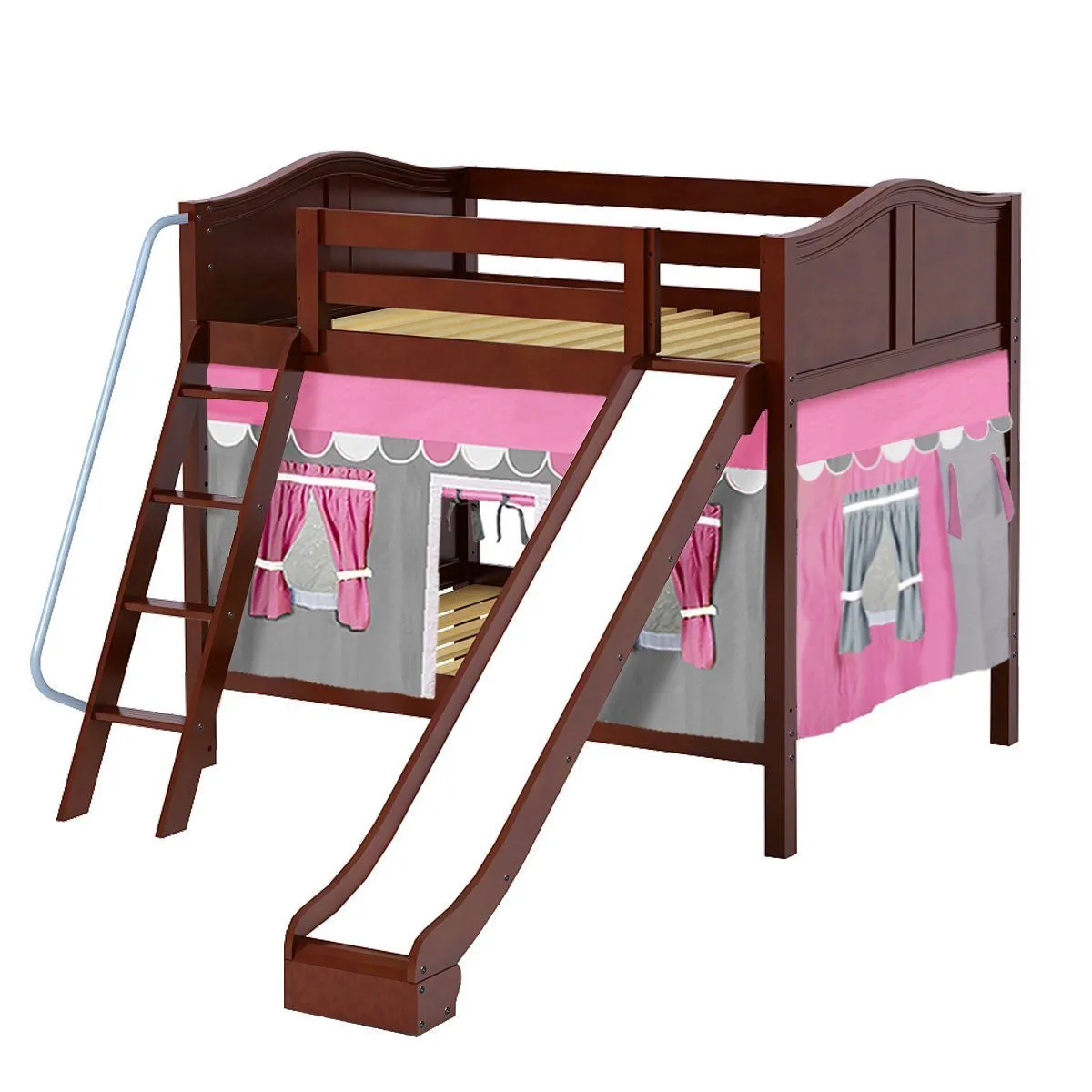 Maxtrix Full Medium Bunk Bed with Angled Ladder, Curtain   Slide