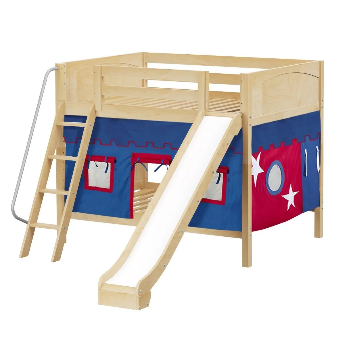 Maxtrix Full Medium Bunk Bed with Angled Ladder, Curtain   Slide