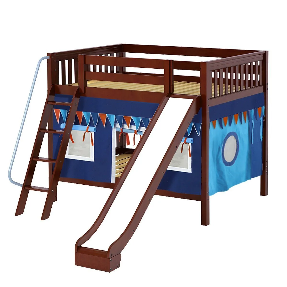 Maxtrix Full Medium Bunk Bed with Angled Ladder, Curtain   Slide
