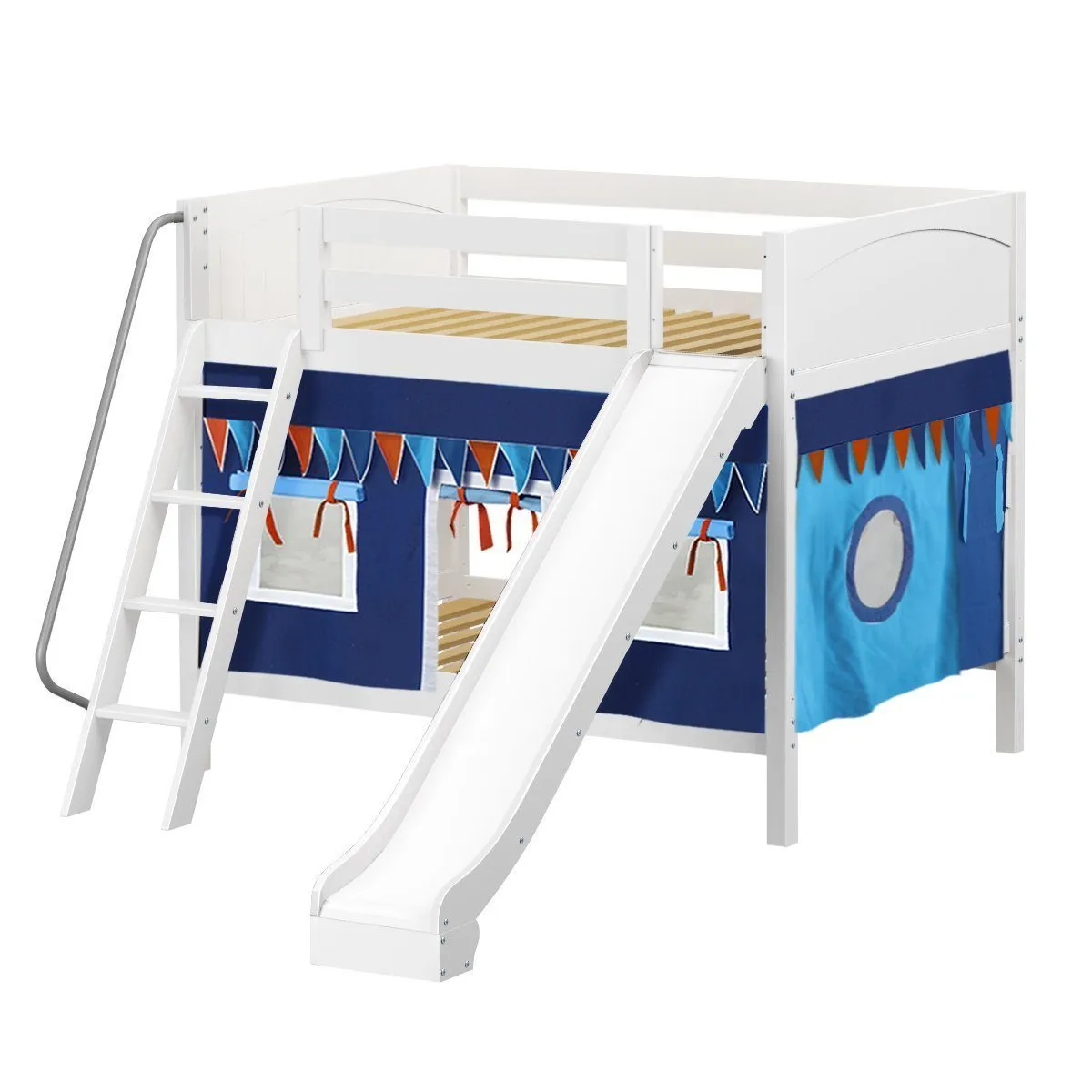Maxtrix Full Medium Bunk Bed with Angled Ladder, Curtain   Slide