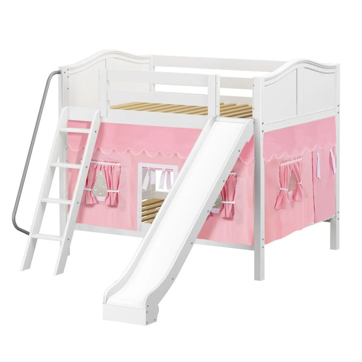 Maxtrix Full Medium Bunk Bed with Angled Ladder, Curtain   Slide