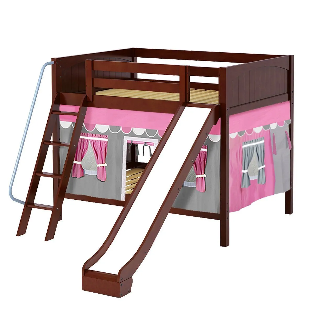 Maxtrix Full Medium Bunk Bed with Angled Ladder, Curtain   Slide