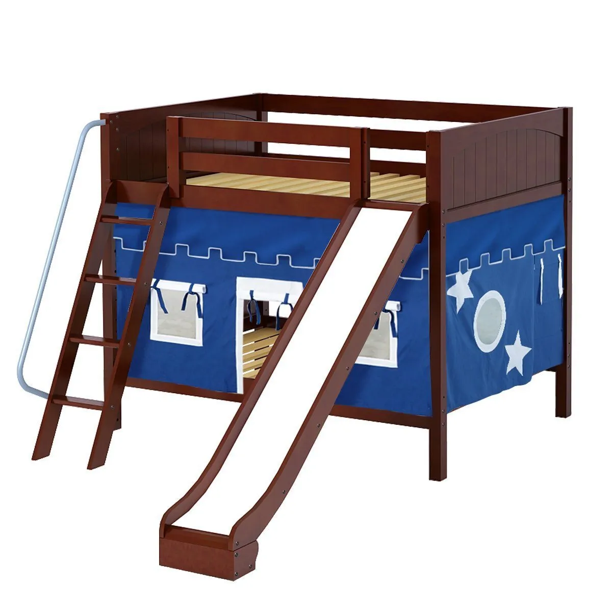 Maxtrix Full Medium Bunk Bed with Angled Ladder, Curtain   Slide
