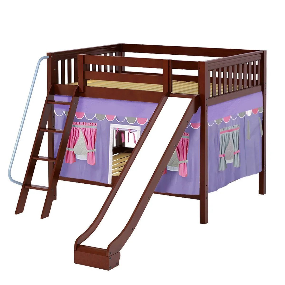 Maxtrix Full Medium Bunk Bed with Angled Ladder, Curtain   Slide