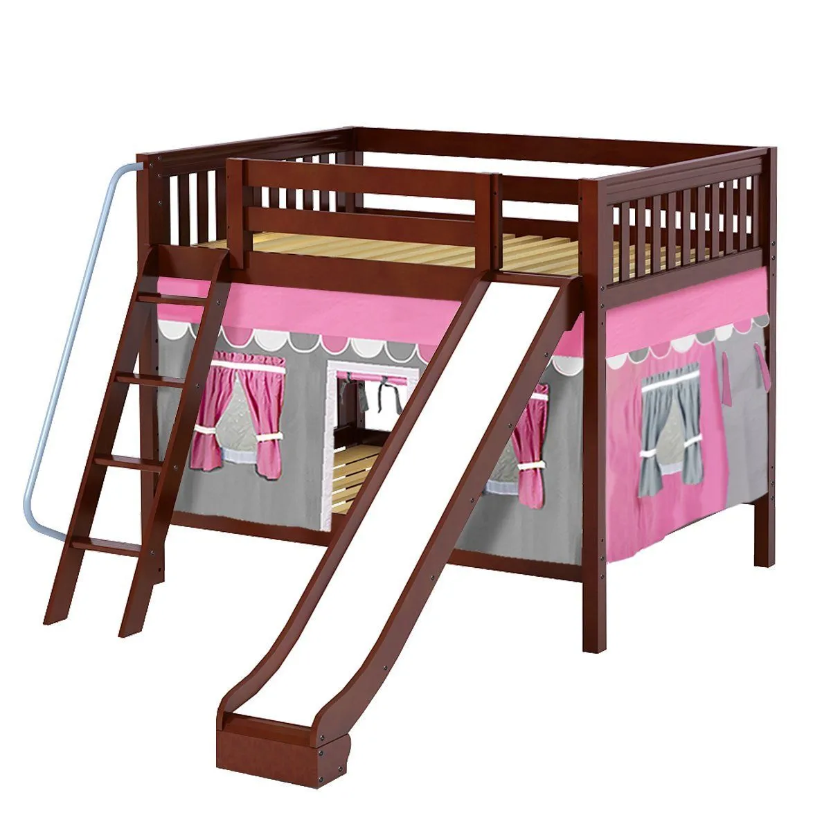 Maxtrix Full Medium Bunk Bed with Angled Ladder, Curtain   Slide