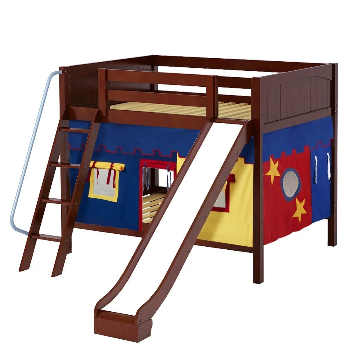 Maxtrix Full Medium Bunk Bed with Angled Ladder, Curtain   Slide