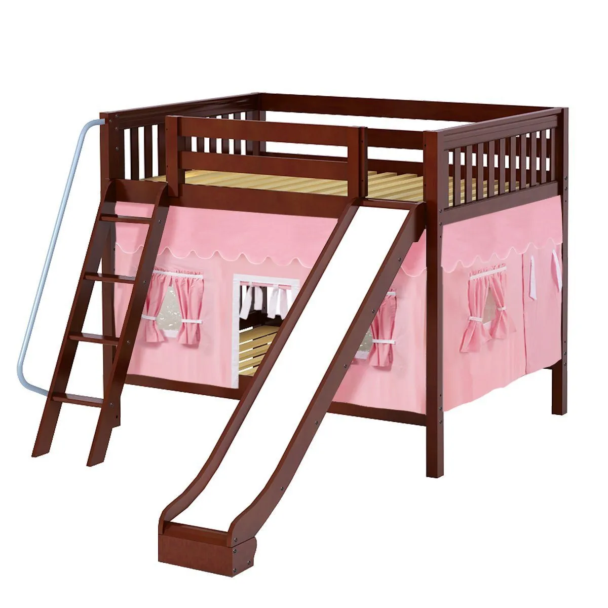 Maxtrix Full Medium Bunk Bed with Angled Ladder, Curtain   Slide