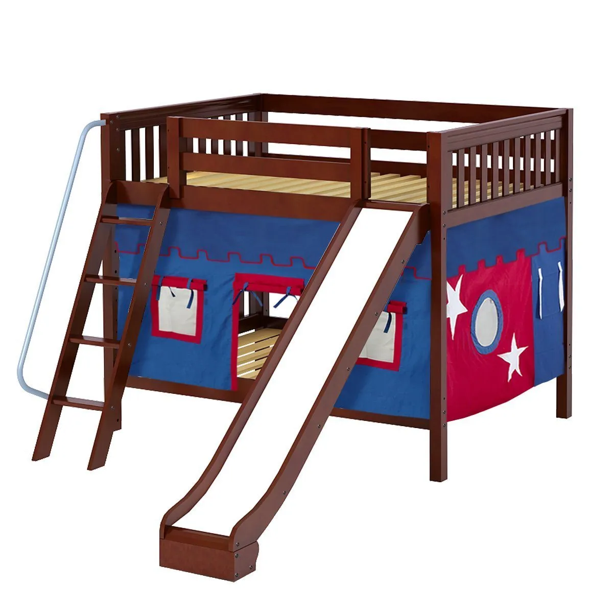 Maxtrix Full Medium Bunk Bed with Angled Ladder, Curtain   Slide