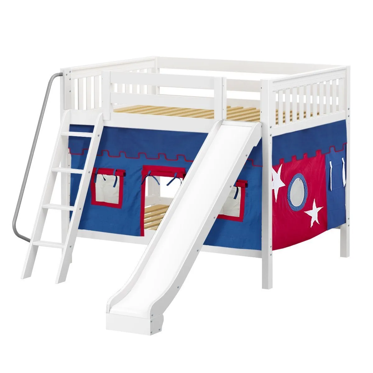 Maxtrix Full Medium Bunk Bed with Angled Ladder, Curtain   Slide