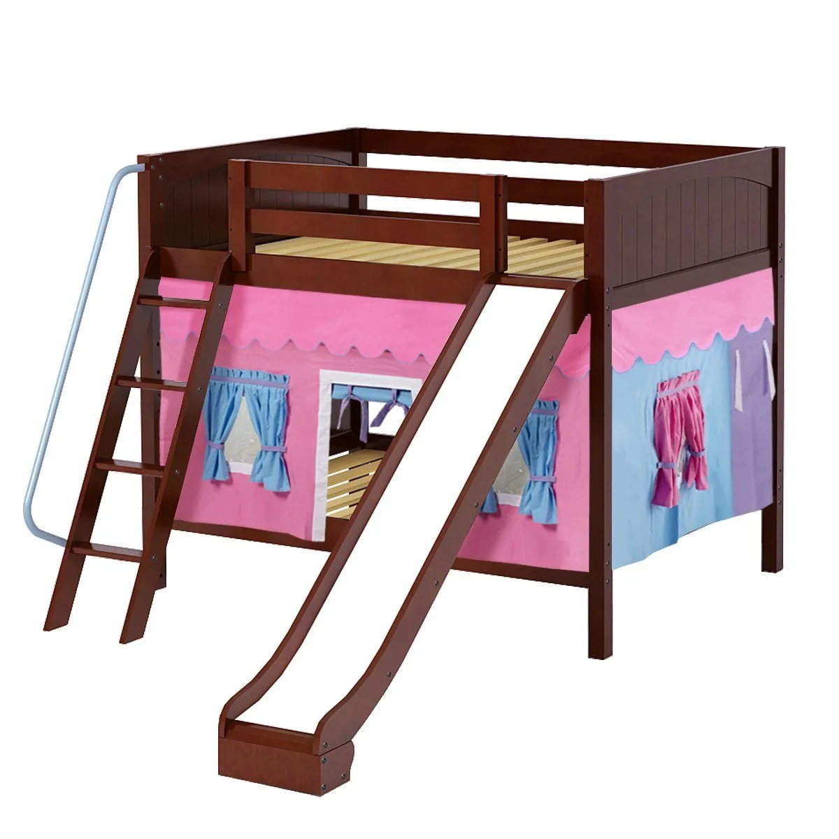 Maxtrix Full Medium Bunk Bed with Angled Ladder, Curtain   Slide