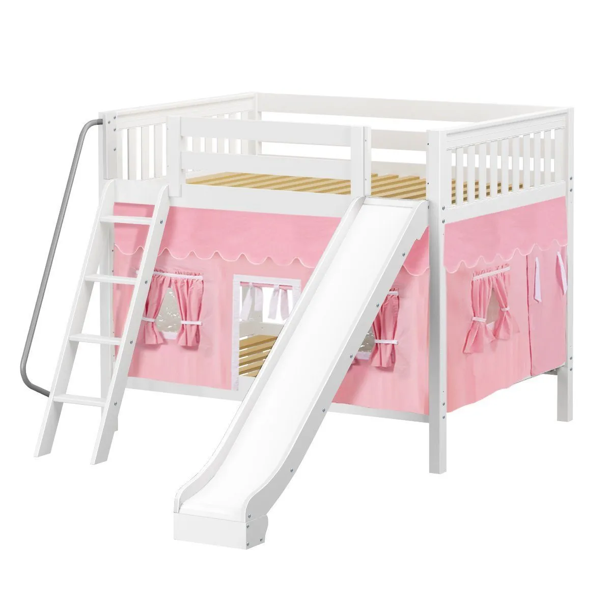 Maxtrix Full Medium Bunk Bed with Angled Ladder, Curtain   Slide