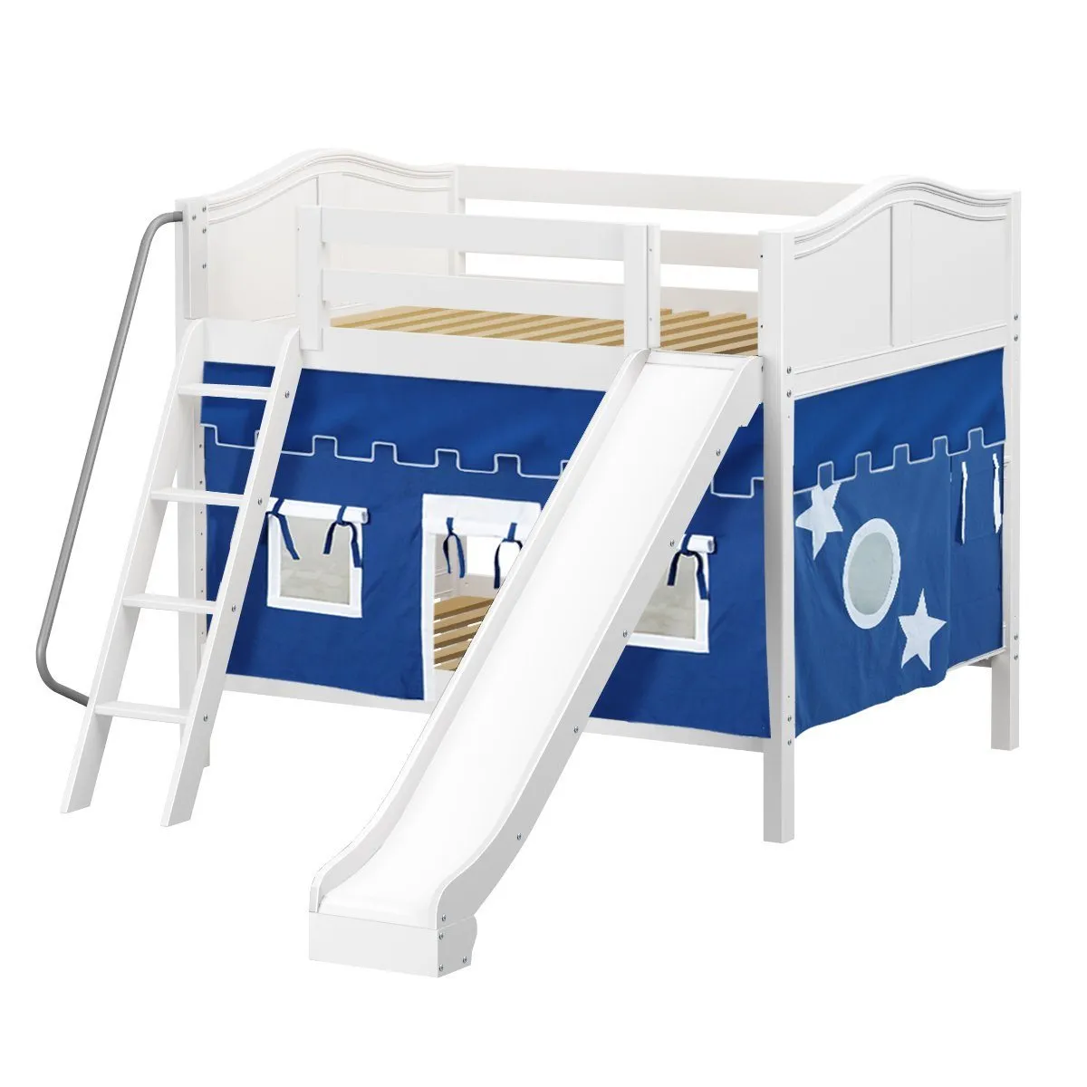 Maxtrix Full Medium Bunk Bed with Angled Ladder, Curtain   Slide