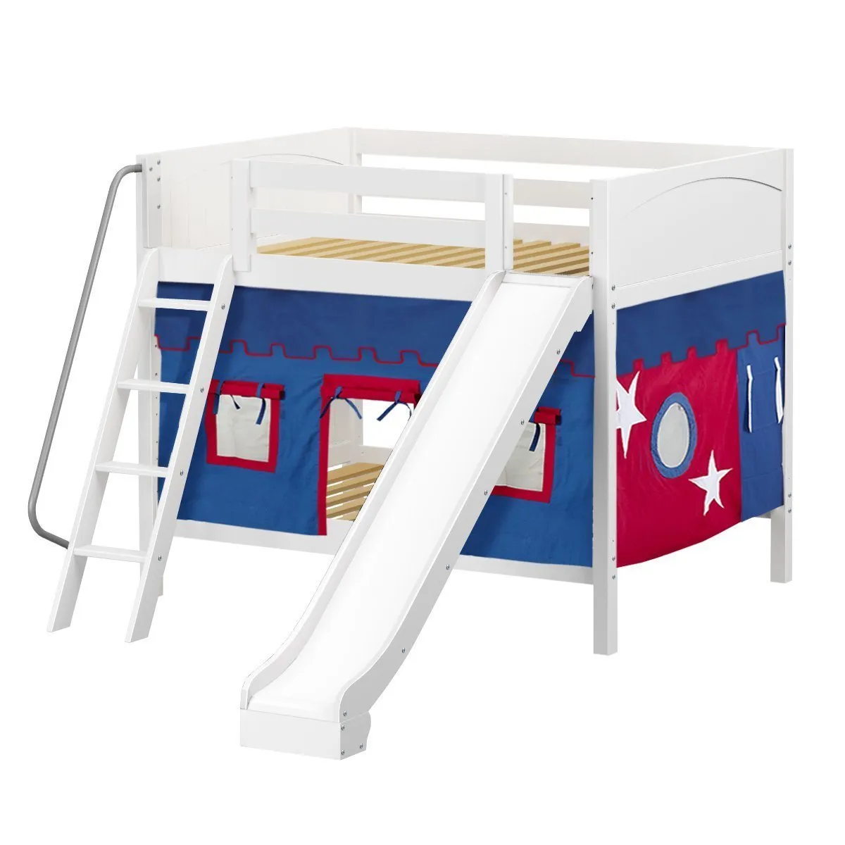 Maxtrix Full Medium Bunk Bed with Angled Ladder, Curtain   Slide
