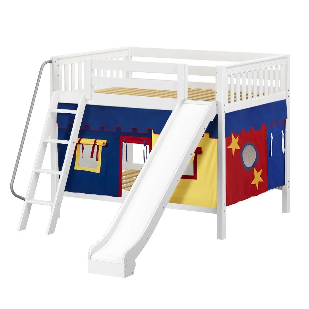 Maxtrix Full Medium Bunk Bed with Angled Ladder, Curtain   Slide