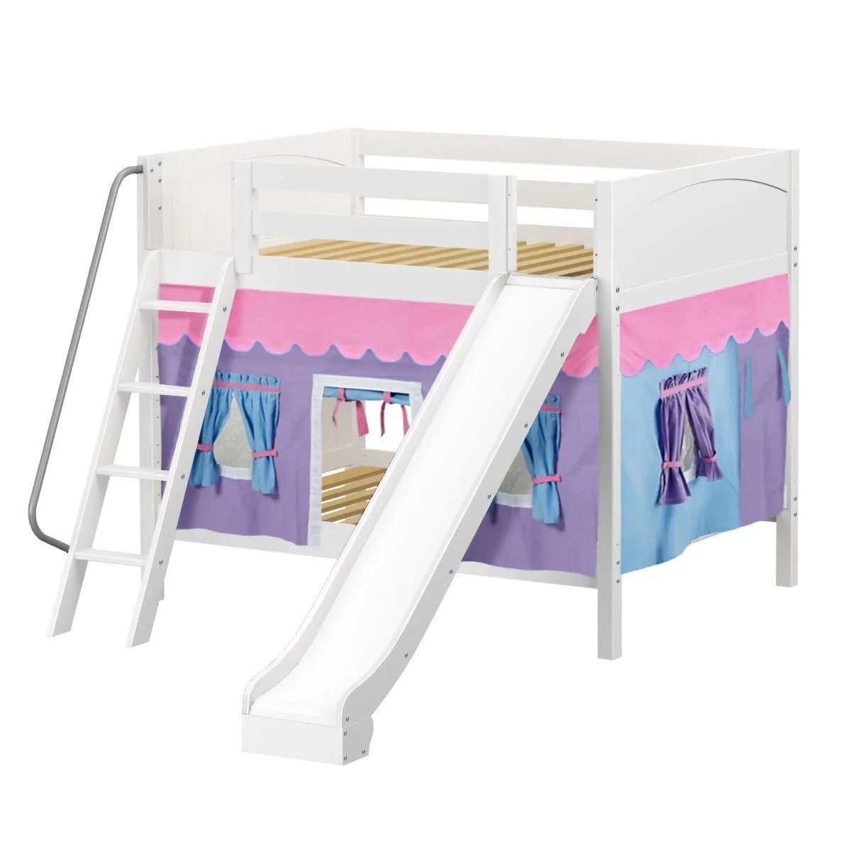 Maxtrix Full Medium Bunk Bed with Angled Ladder, Curtain   Slide