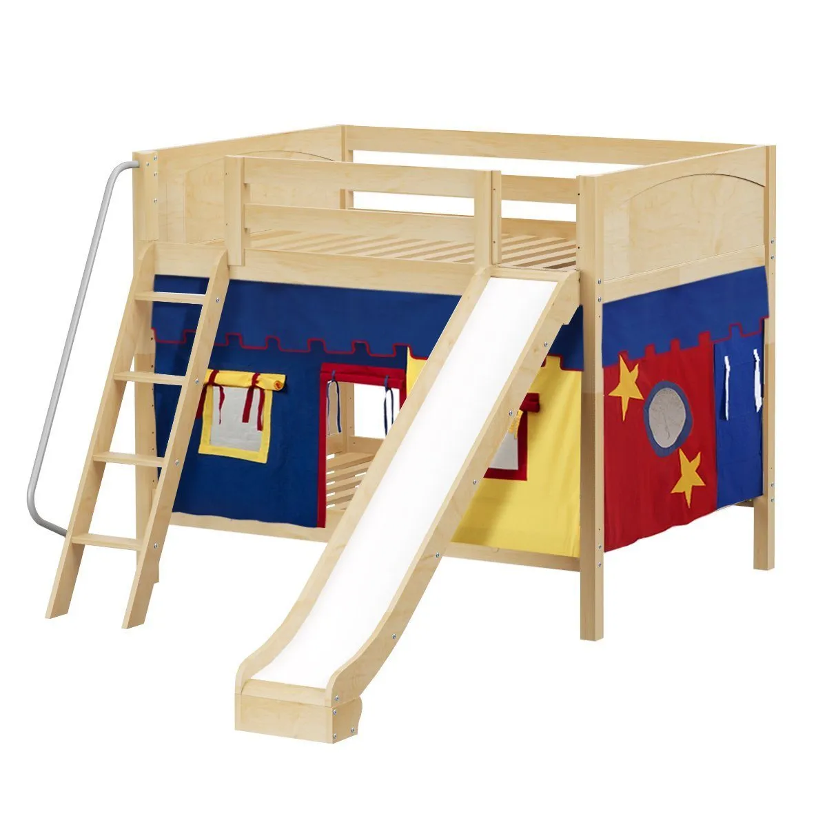 Maxtrix Full Medium Bunk Bed with Angled Ladder, Curtain   Slide