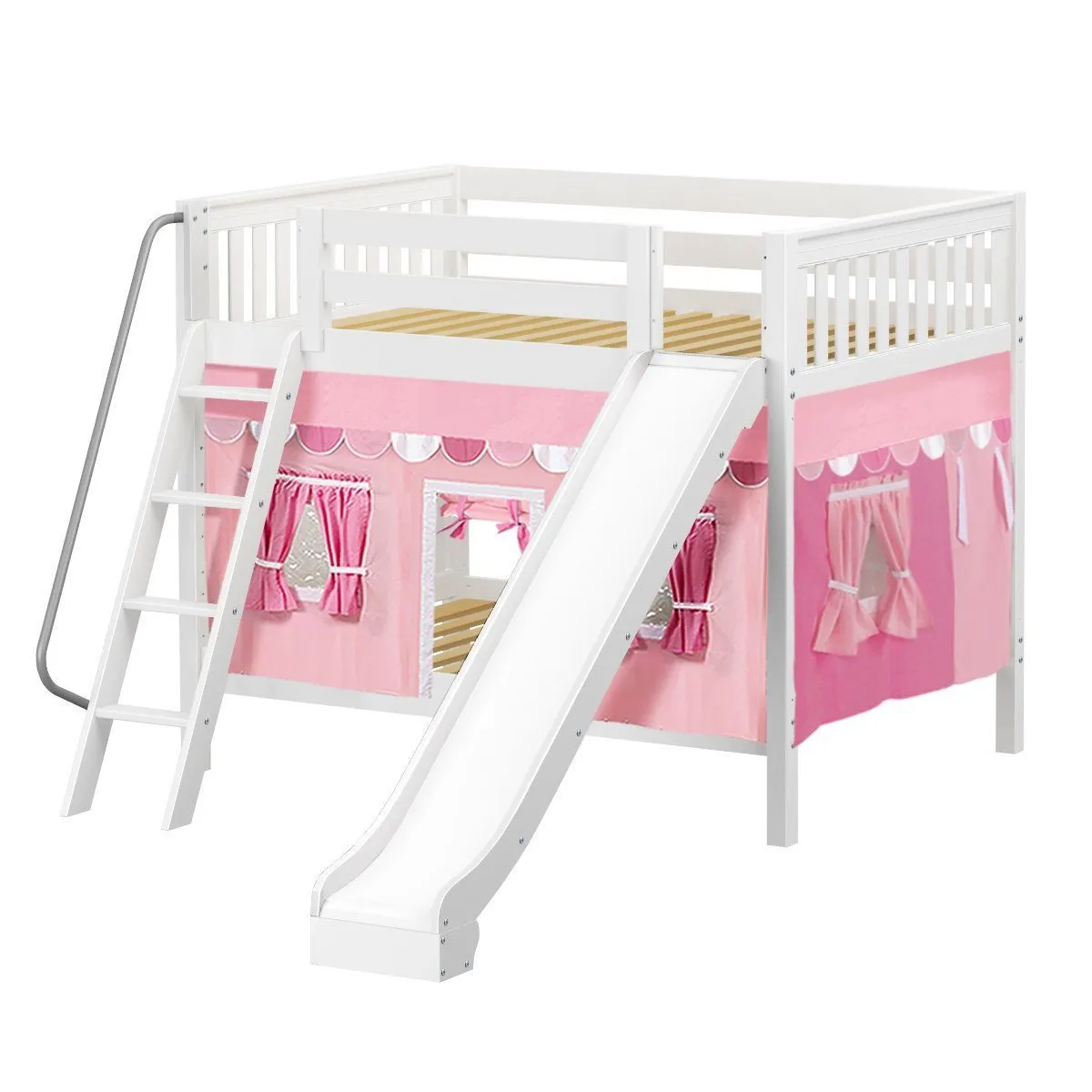 Maxtrix Full Medium Bunk Bed with Angled Ladder, Curtain   Slide