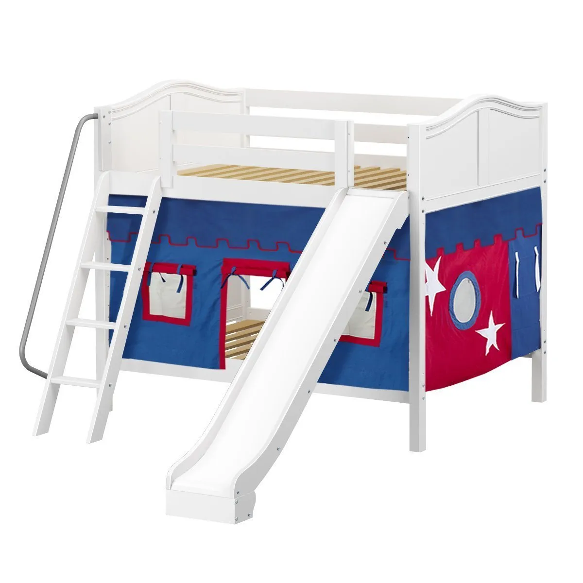Maxtrix Full Medium Bunk Bed with Angled Ladder, Curtain   Slide
