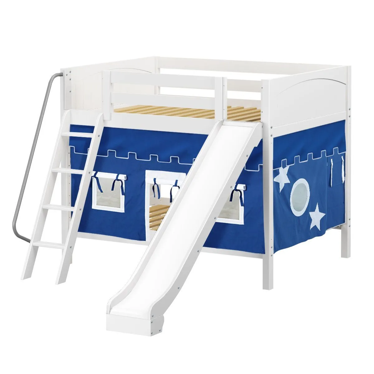 Maxtrix Full Medium Bunk Bed with Angled Ladder, Curtain   Slide