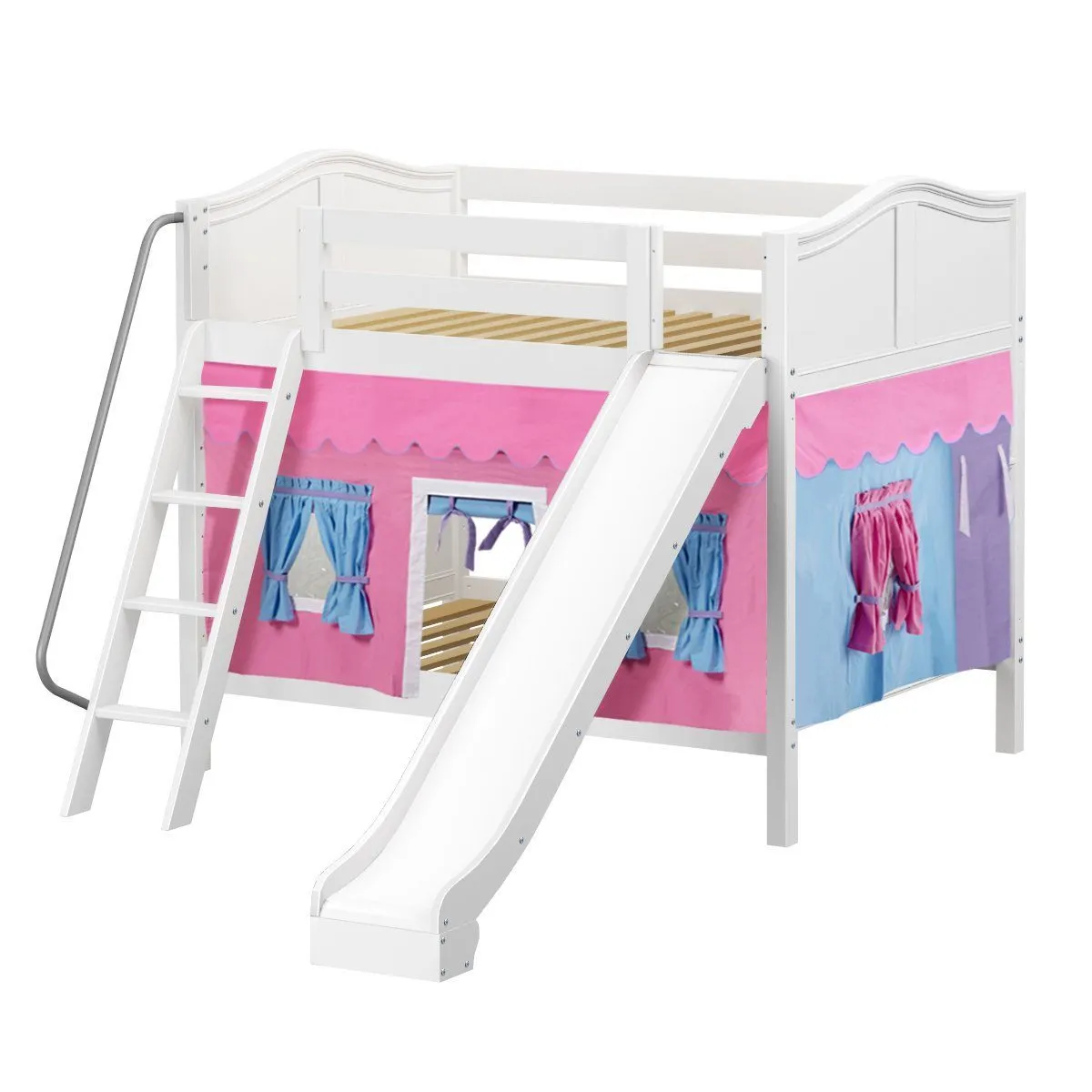 Maxtrix Full Medium Bunk Bed with Angled Ladder, Curtain   Slide