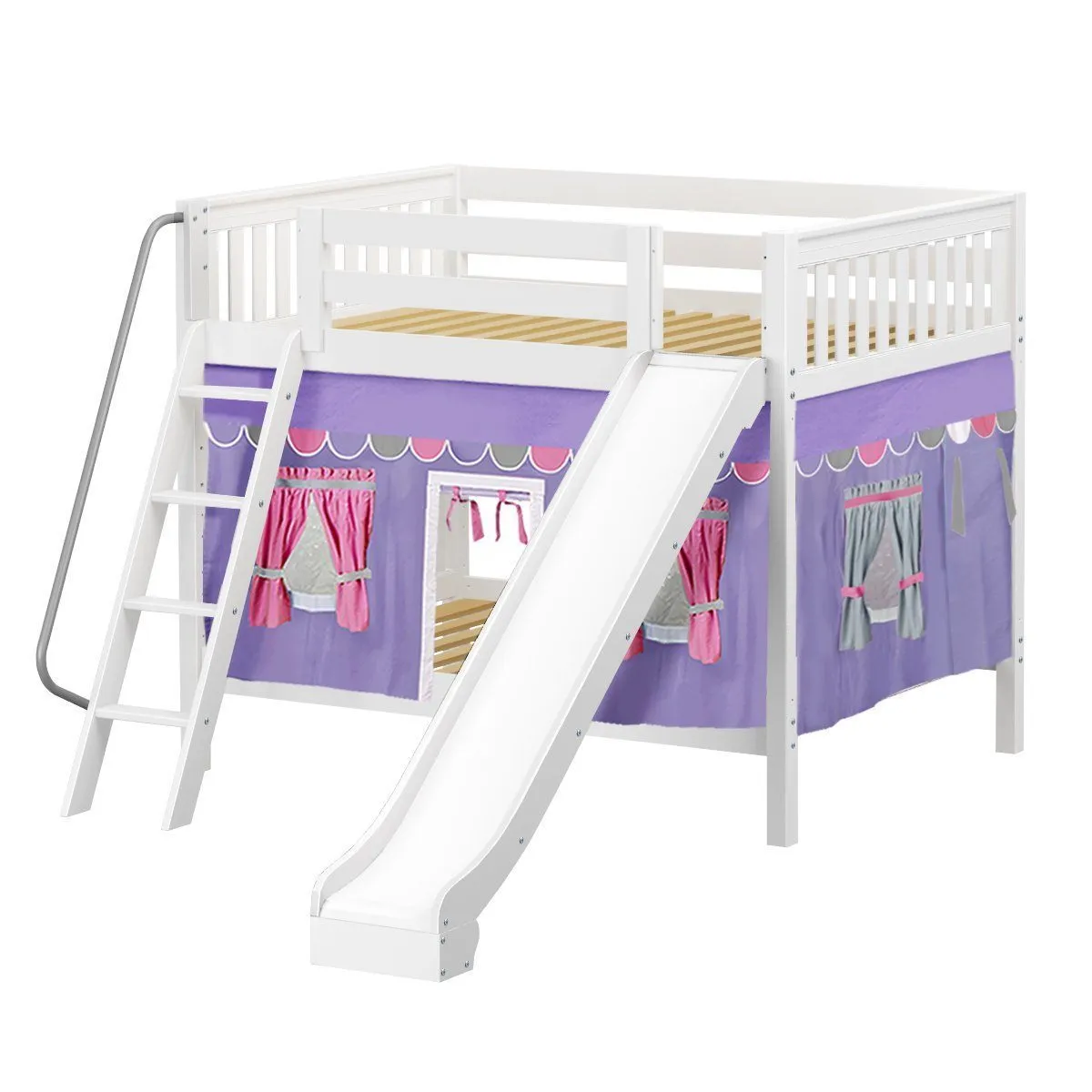 Maxtrix Full Medium Bunk Bed with Angled Ladder, Curtain   Slide