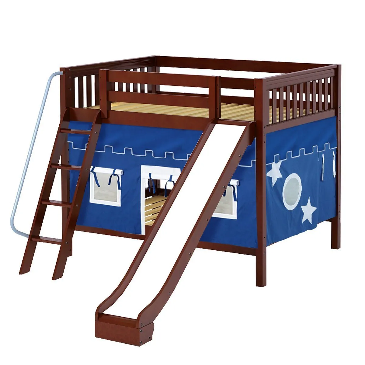 Maxtrix Full Medium Bunk Bed with Angled Ladder, Curtain   Slide