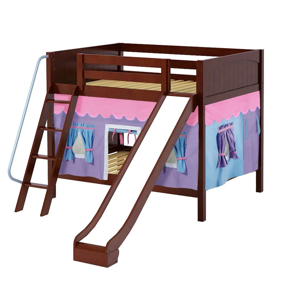 Maxtrix Full Medium Bunk Bed with Angled Ladder, Curtain   Slide