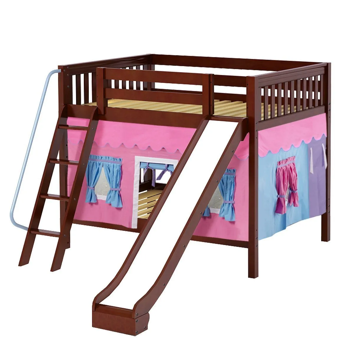 Maxtrix Full Medium Bunk Bed with Angled Ladder, Curtain   Slide