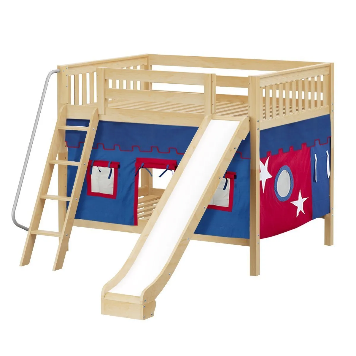 Maxtrix Full Medium Bunk Bed with Angled Ladder, Curtain   Slide